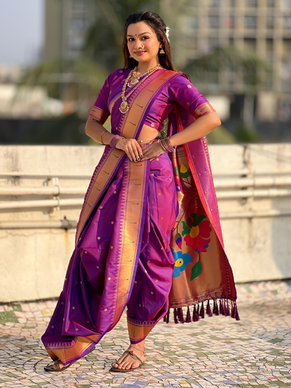 Purple Wedding Special Nauvari Paithani Soft Silk Saree 