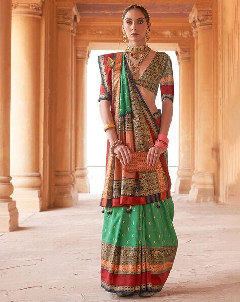 Green Patola Silk Traditional Woven Saree ##color## Patola Saree with premium fabric and embroidery