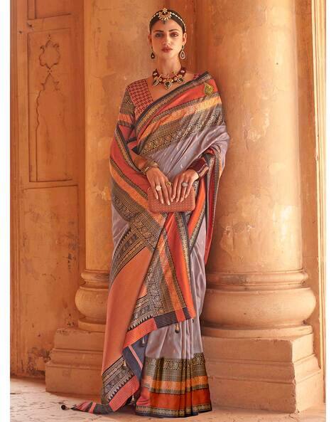 Grey Patola Silk Traditional Woven Saree ##color## Patola Saree with premium fabric and embroidery