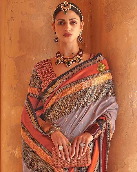 Grey Patola Silk Traditional Woven Saree ##color## Patola Saree with premium fabric and embroidery