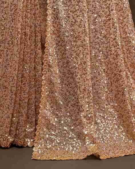 Golden Pure Chiffon Sequins Embroidery Work Ready to Wear Saree ##color## Chiffon Sarees with premium fabric and embroidery