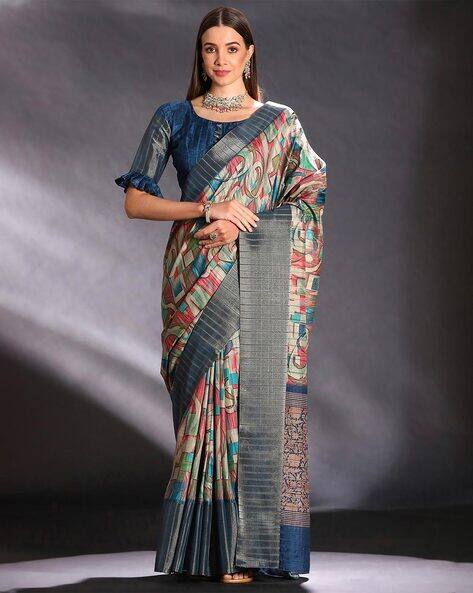 Blue Pure Handi Silk Handloom Saree Row Silk Saree Anant Tex Exports Pvt.Ltd..