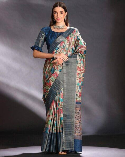 Blue Pure Handi Silk Handloom Saree Row Silk Saree Anant Tex Exports Pvt.Ltd..