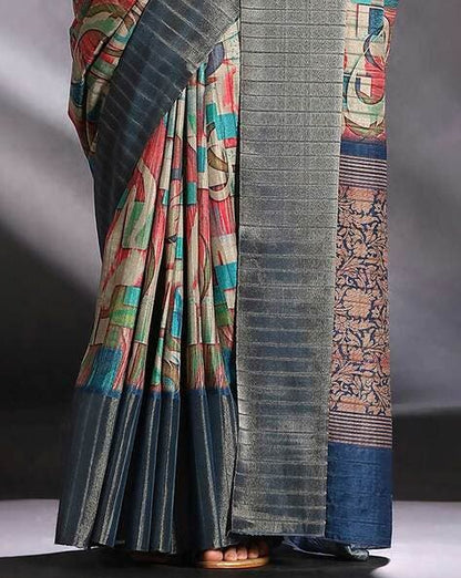 Blue Pure Handi Silk Handloom Saree Row Silk Saree Anant Tex Exports Pvt.Ltd..