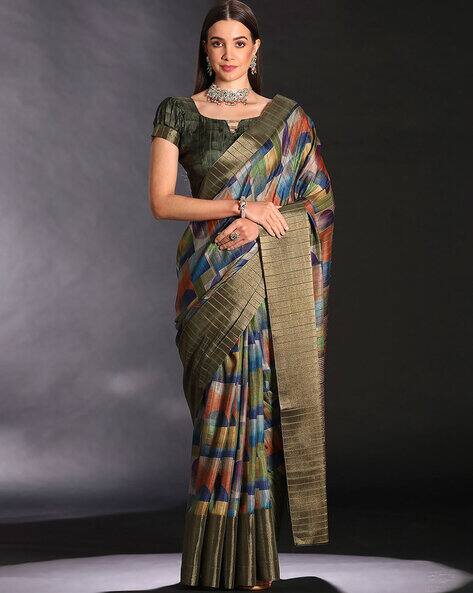 Mehandi Pure Handi Silk Handloom Saree