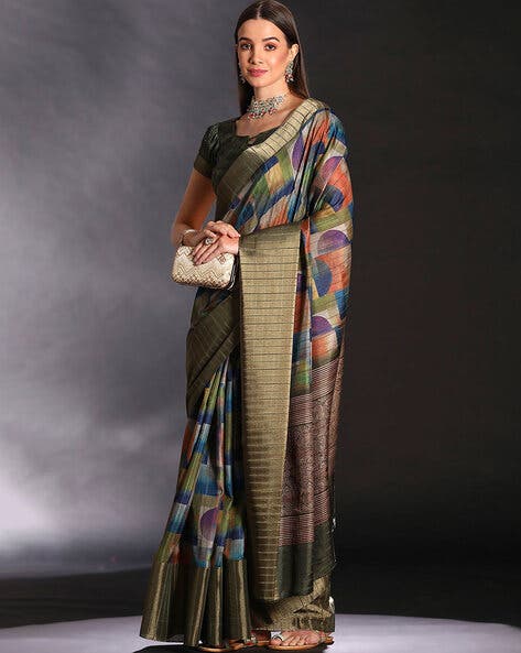 Mehandi Pure Handi Silk Handloom Saree