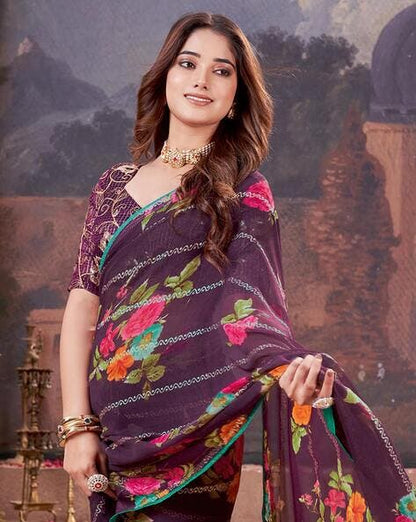 Purple Pure Heavy Waighless Saree 