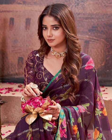 Purple Pure Heavy Waighless Saree 