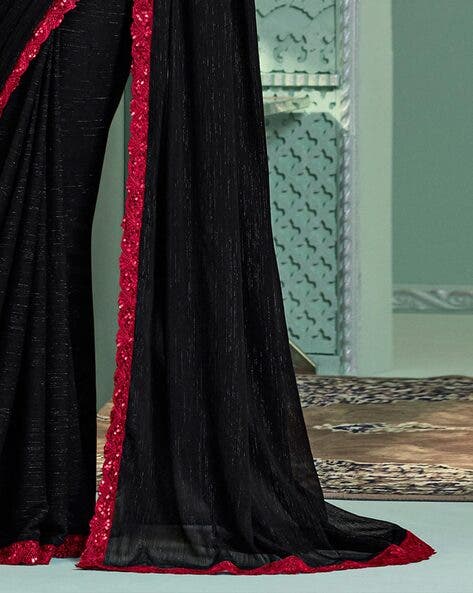 Black Pure Georgette Burberry Silk With Floral Sequins Saree 