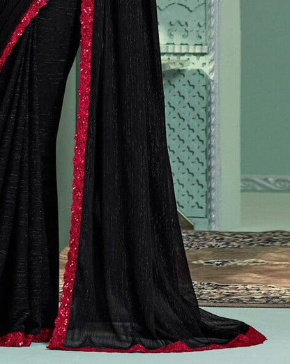 Black Pure Georgette Burberry Silk With Floral Sequins Saree 