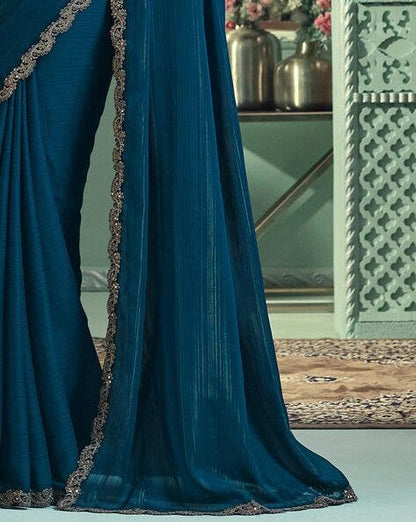 Teal Pure Georgette Burberry Silk With Floral Sequins Saree 
