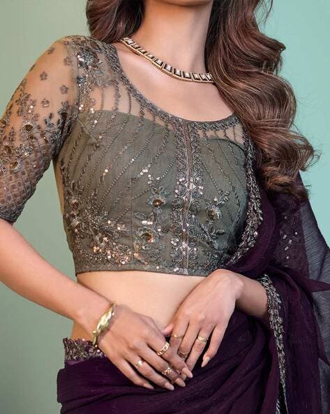 Purple Pure Georgette Burberry Silk With Floral Sequins Saree ##color## Georgette Saree with premium fabric and embroidery