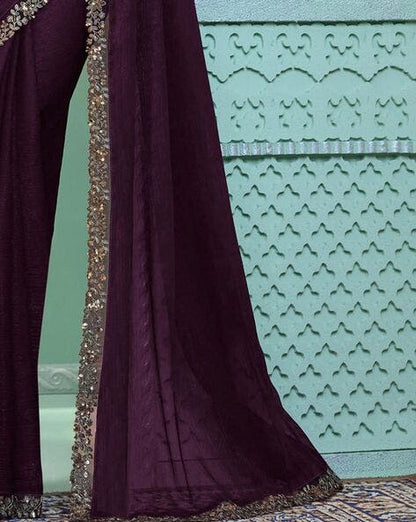 Purple Pure Georgette Burberry Silk With Floral Sequins Saree 