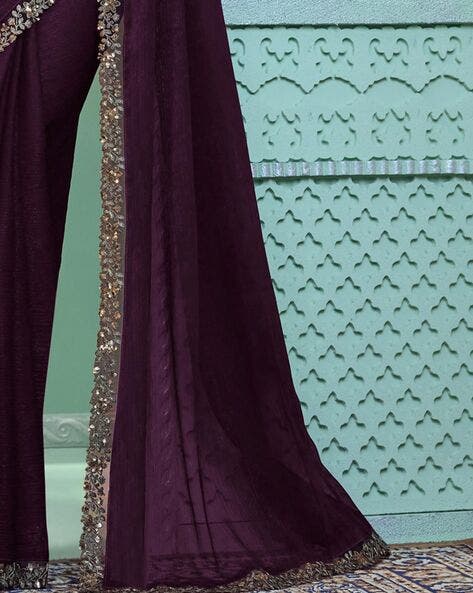 Purple Pure Georgette Burberry Silk With Floral Sequins Saree ##color## Georgette Saree with premium fabric and embroidery