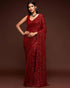 Red Pure Chiffon Sequins Embroidery Work Ready to Wear Saree 