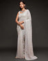 White Pure Chiffon Sequins Embroidery Work Ready to Wear Saree 
