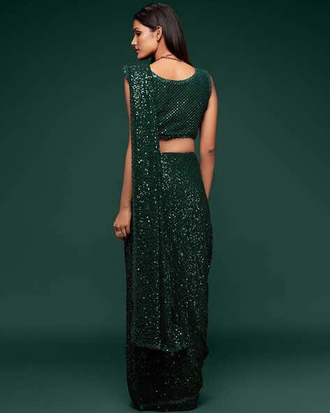 Green Pure Chiffon Sequins Embroidery Work Ready to Wear Saree 