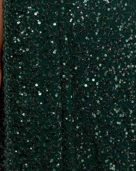 Green Pure Chiffon Sequins Embroidery Work Ready to Wear Saree 
