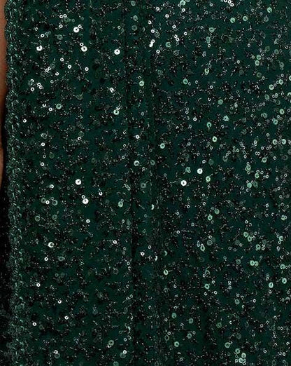 Green Pure Chiffon Sequins Embroidery Work Ready to Wear Saree 
