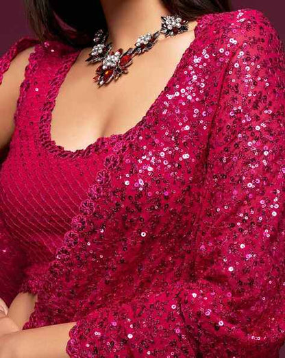 Pink Pure Chiffon Sequins Embroidery Work Ready to Wear Saree 
