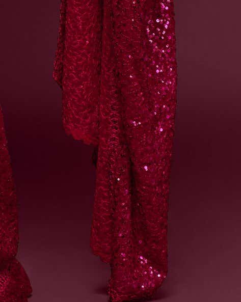 Pink Pure Chiffon Sequins Embroidery Work Ready to Wear Saree 