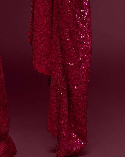 Pink Pure Chiffon Sequins Embroidery Work Ready to Wear Saree 