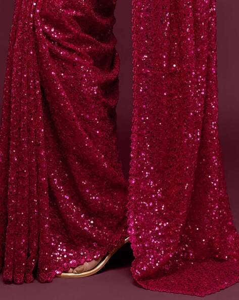 Pink Pure Chiffon Sequins Embroidery Work Ready to Wear Saree 