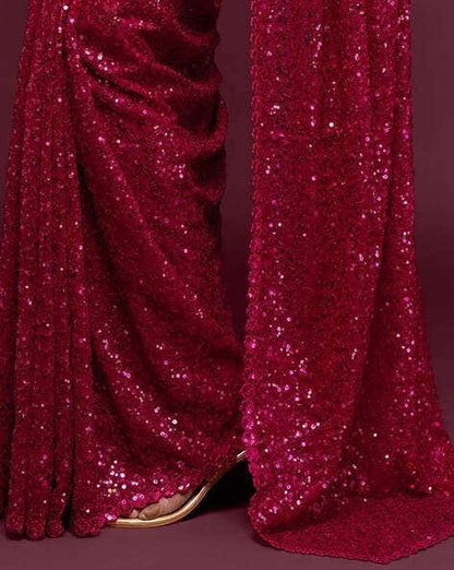 Pink Pure Chiffon Sequins Embroidery Work Ready to Wear Saree 
