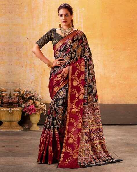 Black Pure Maslin Jeqard Silk Patan Patola Silk Saree 