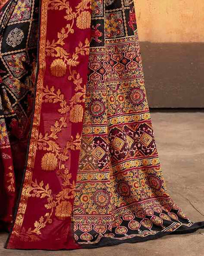 Black Pure Maslin Jeqard Silk Patan Patola Silk Saree 