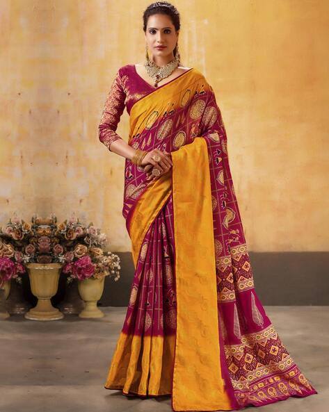 Maroon Pure Maslin Jeqard Silk Patan Patola Silk Saree 
