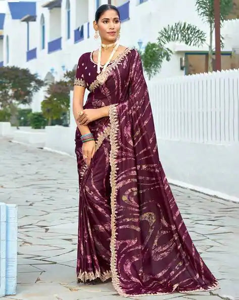 Megenta Pure Velvet Chiffon With Embroidery Work Chiffon Saree 