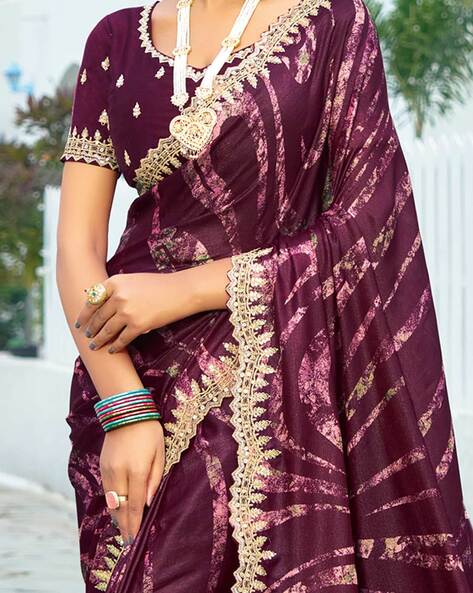 Megenta Pure Velvet Chiffon With Embroidery Work Chiffon Saree 