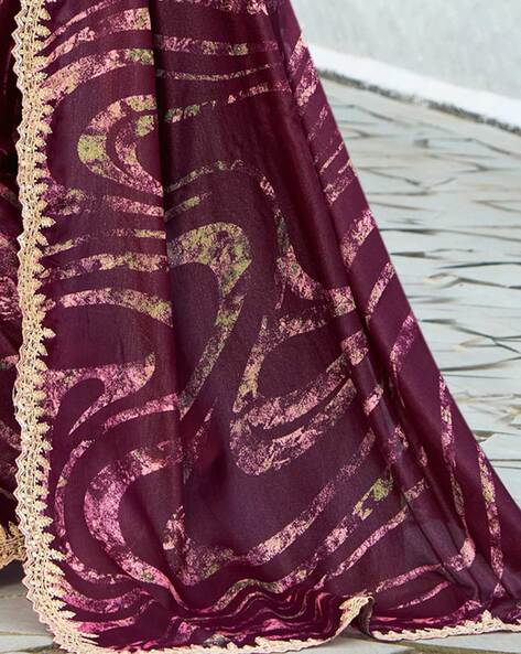 Megenta Pure Velvet Chiffon With Embroidery Work Chiffon Saree 