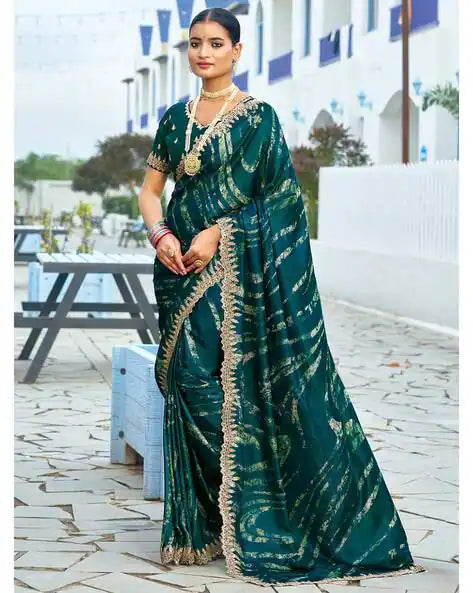 Teal Blue Pure Velvet Chiffon With Embroidery Work Chiffon Saree 