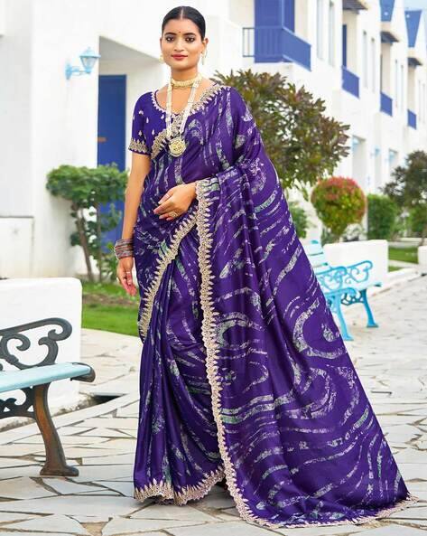 Purple Pure Velvet Chiffon With Embroidery Work Chiffon Saree 