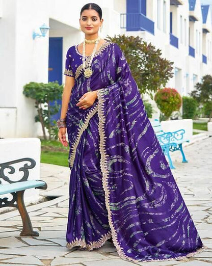 Purple Pure Velvet Chiffon With Embroidery Work Chiffon Saree 