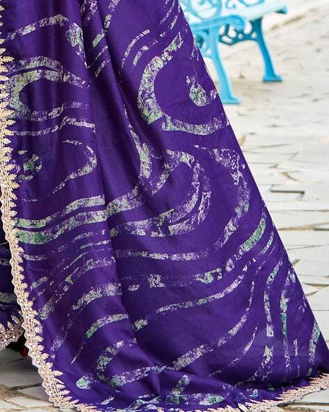 Purple Pure Velvet Chiffon With Embroidery Work Chiffon Saree 