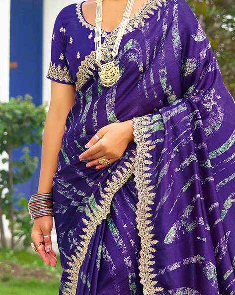 Purple Pure Velvet Chiffon With Embroidery Work Chiffon Saree 