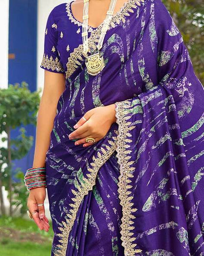 Purple Pure Velvet Chiffon With Embroidery Work Chiffon Saree 