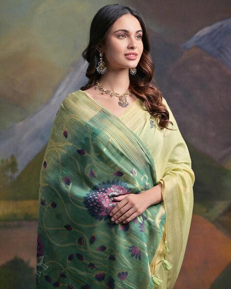 Green Pure Soft Munga Handloom Weaving Cotton Saree