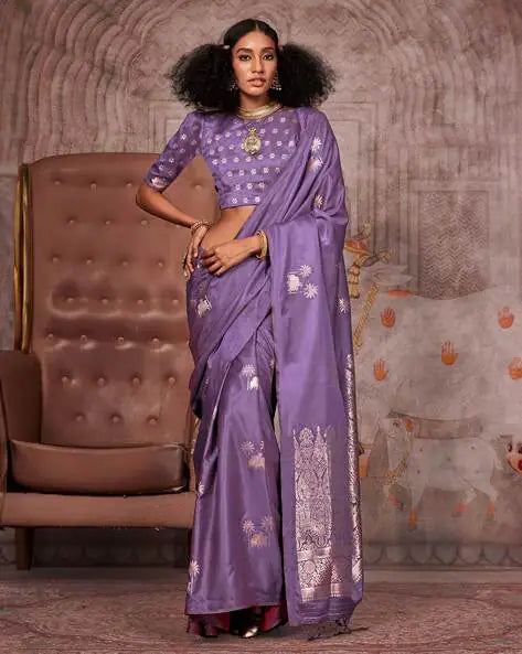 Purple Pure Satin Handloom Weaving Saree 