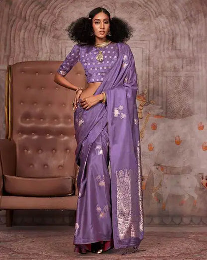Purple Pure Satin Handloom Weaving Saree 