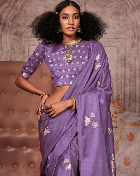 Purple Pure Satin Handloom Weaving Saree 