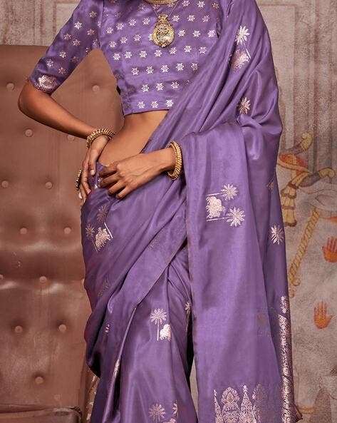 Purple Pure Satin Handloom Weaving Saree 