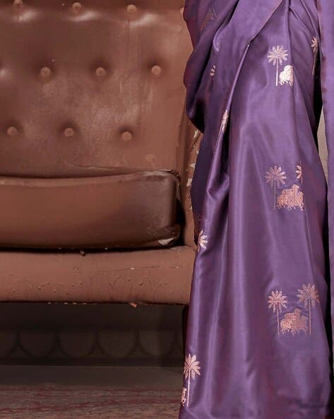 Purple Pure Satin Handloom Weaving Saree 