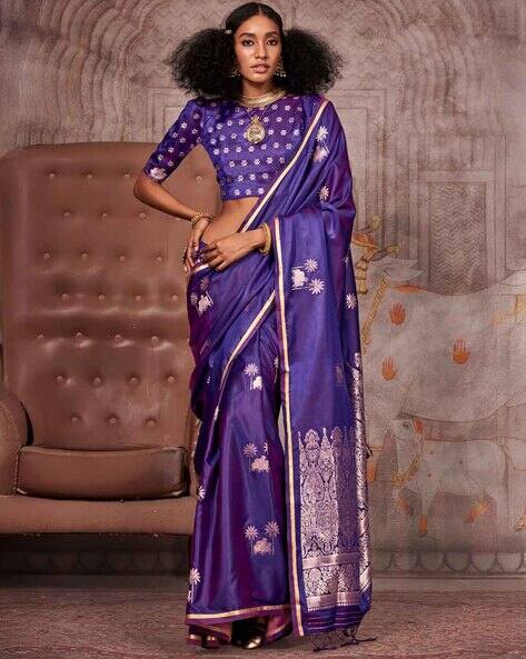 Purple Pure Satin Handloom Weaving Saree 