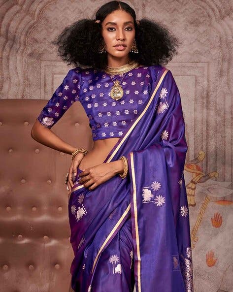 Purple Pure Satin Handloom Weaving Saree 