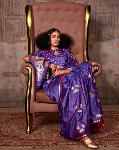 Purple Pure Satin Handloom Weaving Saree 