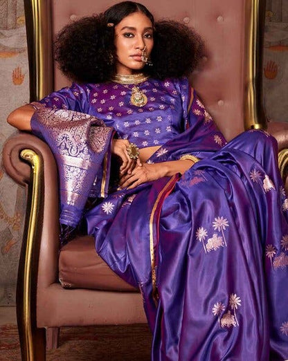 Purple Pure Satin Handloom Weaving Saree 